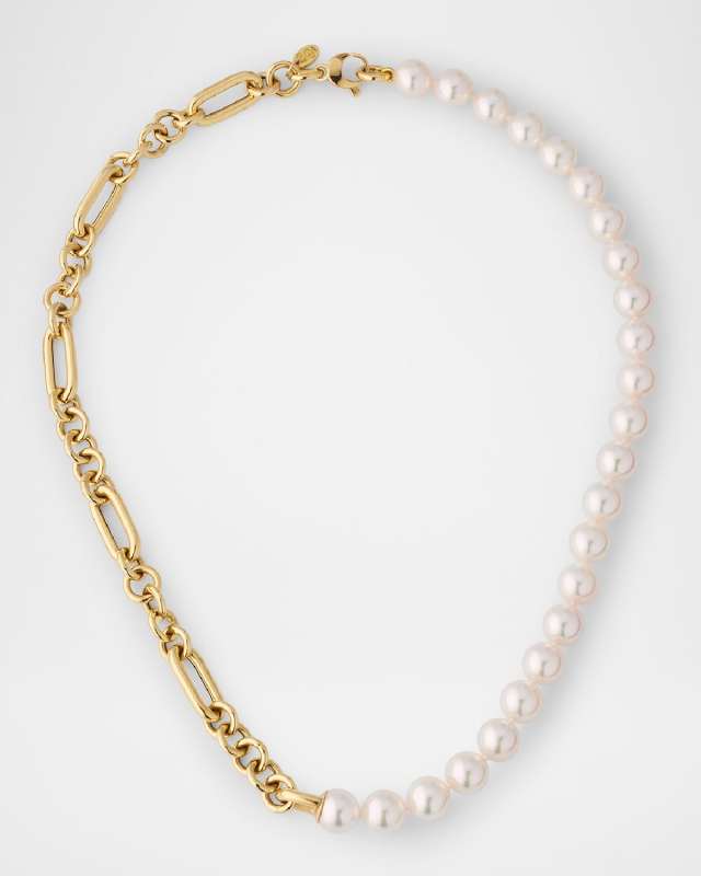 18K Yellow Gold Akoya Cultured Pearl Chain Necklace